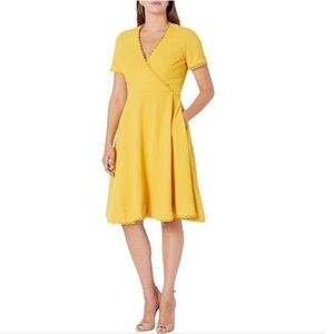 Dress The Population Yellow Dominque V-Neck Short Fit and Flare Sleeve Dress XXL